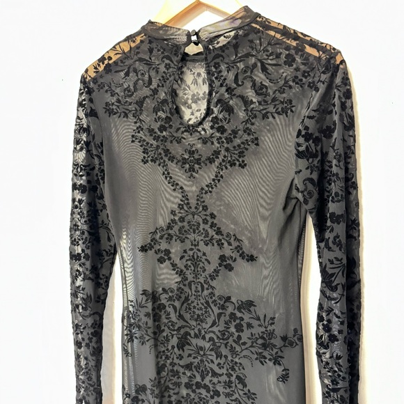 Vintage Whimsigoth Sheer Black Dress Velvet Burnout LBD Cocktail Womens Medium - Picture 11 of 13